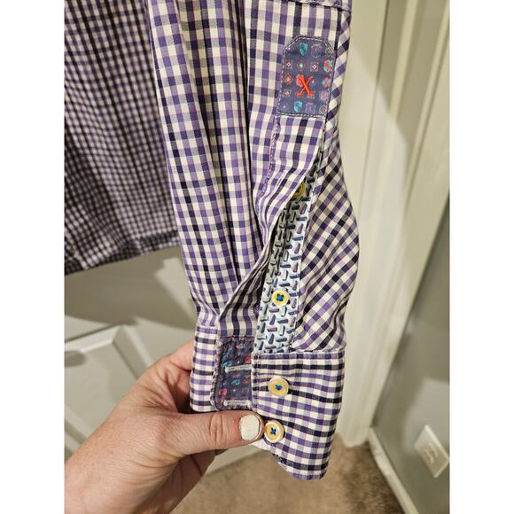 Robert Graham Mens XL Tailored Fit Shrt Purple White Plaid Button Down Flip Cuff - Picture 4 of 7